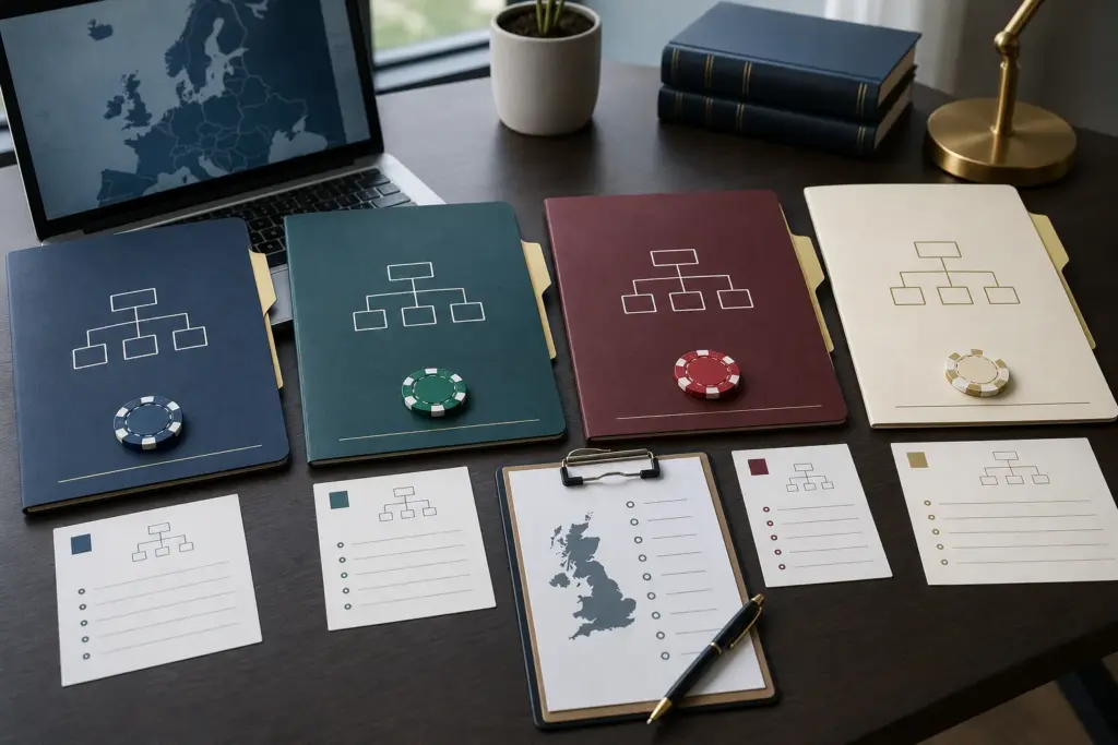 Four separate European casino group folders compared from a UK perspective