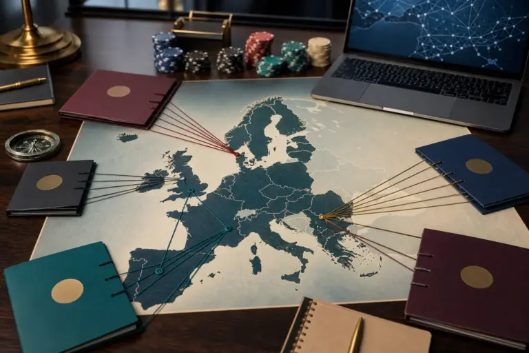 European map linking several separate casino operator groups for UK research