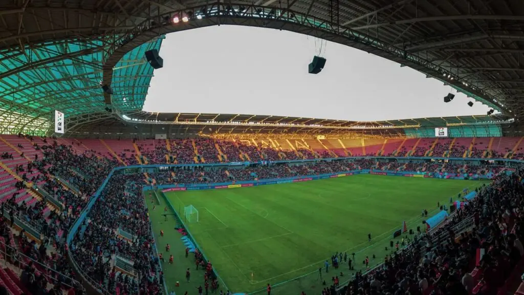 Panoramic view of a crowded football stadium
